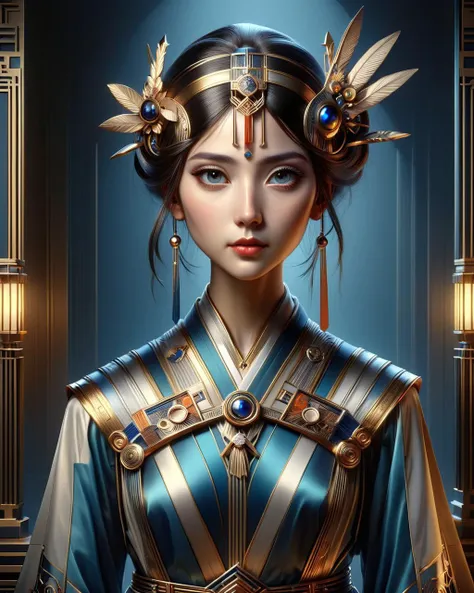 stylized by rhads, ferdinand knab, makoto shinkai and lois van baarle, ilya kuvshinov, rossdraws, tom bagshaw, selfie shot angle of a beautiful (Female:1.3) as Edo Period Wizard, space, highly detailed, 8K, Tranquil, dramatic lighting, F/8, lots of details, extremely hyper aesthetic, <lora:Art_Deco_Style_SDXL:1> ais-artdeco