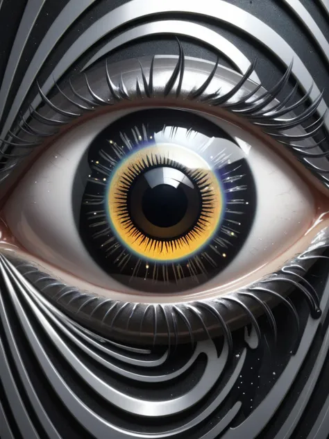 ais-artdeco eye, iris a swirling vortex of chrome blades, pupil a black hole spitting sparks <lora:Art_Deco_Tech_Deco:1>