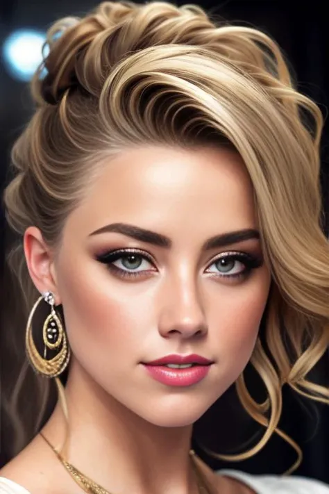 portrait photo of amberheard beautiful woman hair updo upsweep nightclub sitting at bar (masterpiece) (best quality) (detailed) (8k) (HDR) (wallpaper) (cinematic lighting) (sharp focus) (intricate)