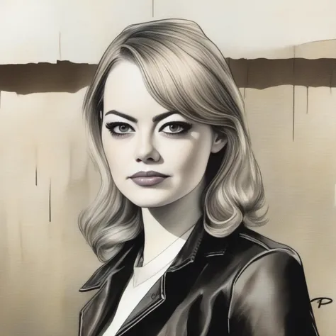 EmmaStone, art by Jeff Lemire,art by Tom of Finland, [photograph, water and beach, Smiling Woman, Elder, Snowy, Ultra Detailed, Rule of Thirds, Hardcore Art, film grain, Polaroid, Selective focus, Dichromatic::4],  <lora:EmmaStoneSDXL:1>