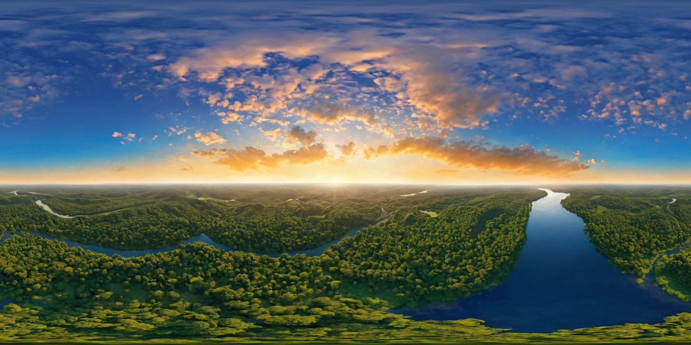 360panorama,Aerial photography,Aerial view of a tree-lined river during the day, early afternoon, sunlight reflecting off the water, peaceful lush natural environment, dense greenery, flowing river, bright natural sunlight, Thomas Cole, realistic, oil painting, landscape, vibrant greens, blues, hints of sunlight, high quality, highly detailed,
complex background,masterpiece,visually stunning:1.5,evocative,best quality,intricate and very detailed:1.5,professionally graded colors,hyper-detailed:1.8,cinematic design:1.5,very detailed image,hyperealistic,realistic art style,photorealism,dynamic lighting,light rays,detailed background,cinematic lighting,cinematic angle,very aesthetic,ultra detailed,intricate details,semi realistic,best quality,realistic,photo realistic,dramatic lighting,detailed lighting,realistic photo,[[volumetric lighting, dappled lighting]],
((vignette)),highly detailed,moody,epic,gorgeous,film,atmospheric haze,Ultra High Resolution,wallpaper,8K,Rich texture details,hyper detailed,detailed background,dramatic angle,epic composition,dynamic lighting,award winning photo,
complex background,caustics,optics,surreal,magic,perfect anatomy,best resolution,best quality,highres,realistic photo,professional photography,professional color grading,cinematic angle,reflection lights,closed up,many details,extreme detailed,full of details,life-like details,cinematic,dramatic,dynamic,extremely refined lines and and shapes,extremely refined details on objects,sharp details,wide range of colors,many details everywhere,raytracing,antialiasing,Realistic soft shadows,Low saturation colors,insane quality,insane resolution,Insane details,masterpiece,8k,4k resolution,<lora:HMSGèªæXL2-000010:1>,