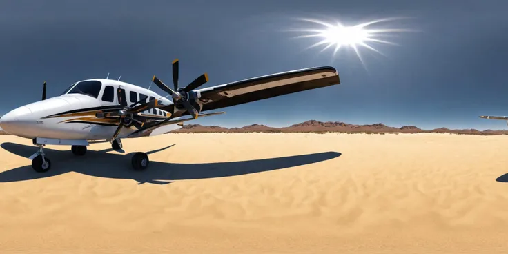 360panorama,Aerial photography,White and black airplane on brown sand during the daytime, desert, airplane stationary on the sand, isolated desolate environment, expansive desert, sand dunes, clear sky, bright natural sunlight, Edward Hopper, realistic, oil painting, landscape, neutral tones, contrasting white and black, high quality, highly detailed,
complex background,masterpiece,visually stunning:1.5,evocative,best quality,intricate and very detailed:1.5,professionally graded colors,hyper-detailed:1.8,cinematic design:1.5,very detailed image,hyperealistic,realistic art style,photorealism,dynamic lighting,light rays,detailed background,cinematic lighting,cinematic angle,very aesthetic,ultra detailed,intricate details,semi realistic,best quality,realistic,photo realistic,dramatic lighting,detailed lighting,realistic photo,[[volumetric lighting, dappled lighting]],
((vignette)),highly detailed,moody,epic,gorgeous,film,atmospheric haze,Ultra High Resolution,wallpaper,8K,Rich texture details,hyper detailed,detailed background,dramatic angle,epic composition,dynamic lighting,award winning photo,
complex background,caustics,optics,surreal,magic,perfect anatomy,best resolution,best quality,highres,realistic photo,professional photography,professional color grading,cinematic angle,reflection lights,closed up,many details,extreme detailed,full of details,life-like details,cinematic,dramatic,dynamic,extremely refined lines and and shapes,extremely refined details on objects,sharp details,wide range of colors,many details everywhere,raytracing,antialiasing,Realistic soft shadows,Low saturation colors,insane quality,insane resolution,Insane details,masterpiece,8k,4k resolution,<lora:HMSGèªæXL2-000010:1>,