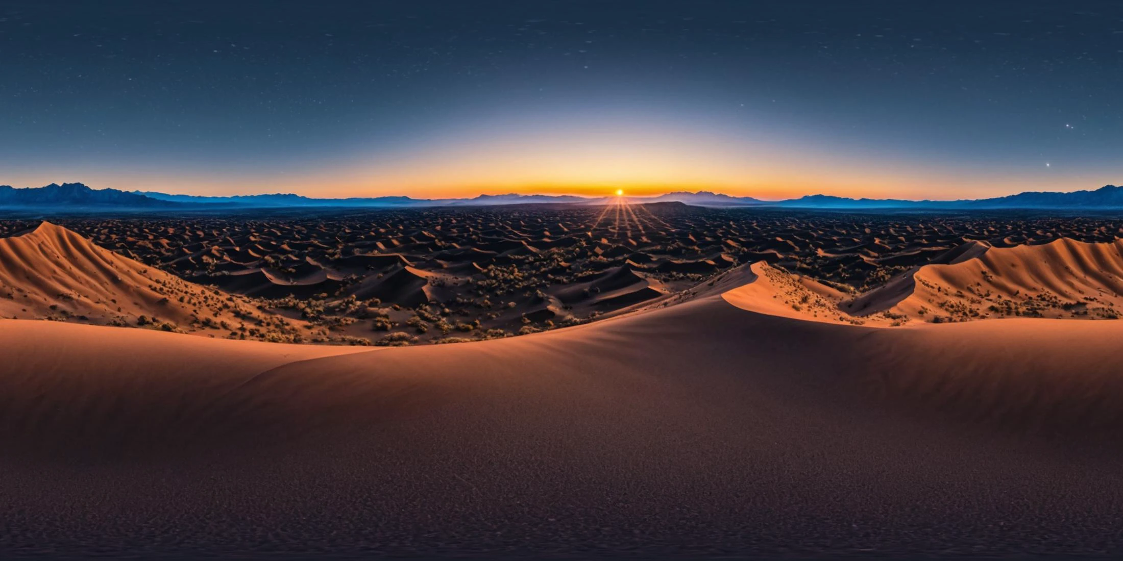 360panorama,As the sun dips below the horizon,the desert comes alive with a kaleidoscope of colors. Sand dunes stretch endlessly towards the horizon,their graceful curves sculpted by the winds of time. A solitary cactus stands sentinel amidst the vast expanse,its spiny arms reaching towards the fading light. In the distance,jagged mountains rise from the earth,their rugged peaks painted in hues of orange and red by the dying embers of the day. A coyote's haunting howl echoes through the desert,a reminder of the untamed beauty that thrives in this harsh yet enchanting landscape. Here,under the vast canopy of stars,one can't help but feel a sense of awe and reverence for the natural world.,
complex background,masterpiece,visually stunning:1.5,evocative,best quality,intricate and very detailed:1.5,professionally graded colors,hyper-detailed:1.8,cinematic design:1.5,very detailed image,hyperealistic,realistic art style,photorealism,dynamic lighting,light rays,detailed background,cinematic lighting,cinematic angle,very aesthetic,ultra detailed,intricate details,semi realistic,best quality,realistic,photo realistic,dramatic lighting,detailed lighting,realistic photo,[[volumetric lighting, dappled lighting]],
((vignette)),highly detailed,moody,epic,gorgeous,film,atmospheric haze,Ultra High Resolution,wallpaper,8K,Rich texture details,hyper detailed,detailed background,dramatic angle,epic composition,dynamic lighting,award winning photo,
complex background,caustics,optics,surreal,magic,perfect anatomy,best resolution,best quality,highres,realistic photo,professional photography,professional color grading,cinematic angle,reflection lights,closed up,many details,extreme detailed,full of details,life-like details,cinematic,dramatic,dynamic,extremely refined lines and and shapes,extremely refined details on objects,sharp details,wide range of colors,many details everywhere,raytracing,antialiasing,Realistic soft shadows,Low saturation colors,insane quality,insane resolution,Insane details,masterpiece,8k,4k resolution,<lora:HMSGèªæXL2-000010:1>,