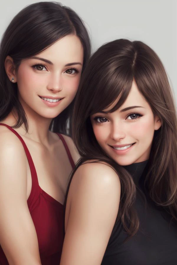 2girls, smile, realistic