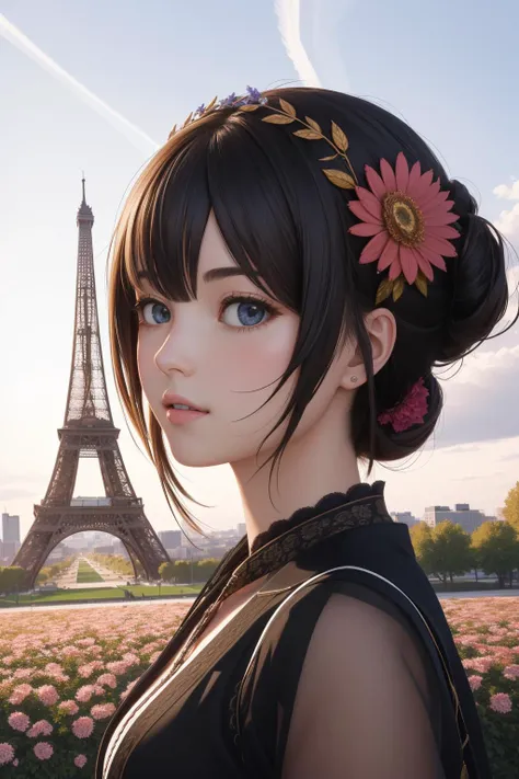 1girl, (symbolism art by Alastair Magnaldo:1.1) and (Henri Le Fauconnier:0.9) and (Tomás Saraceno:0.8) , epic Technical illustration, pleasant, close-up shot of a Saturated Candid dark pastel ("The Oslo Accords":1.3) , at Rugged The Eiffel Tower, Yuan Dynasty grass and flower field, at Dawn, Bokeh, Sketch, Hopeful, Crowcore, split lighting, L USM, triadic colors, dynamic composition, vibrant, extremely detailed CG Unity 8k wallpaper, unreal engine, portrait, intricate details, expressive