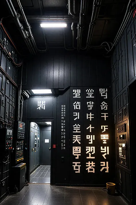 a prometheus engineer and korean typography in a very dark room in the style of assymetrical, best photos of the year, <lora:add detail xl.safetensors:2.1>