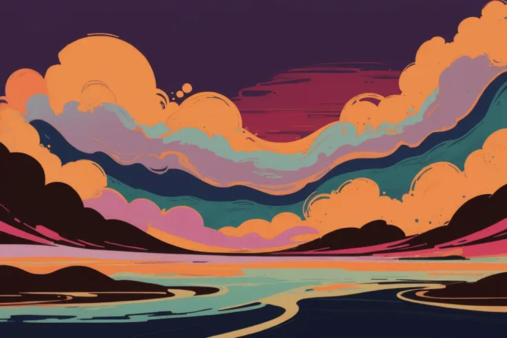 limited palette steampunk background, flow, [clouds, landscape: colorful, abstract:0.2]