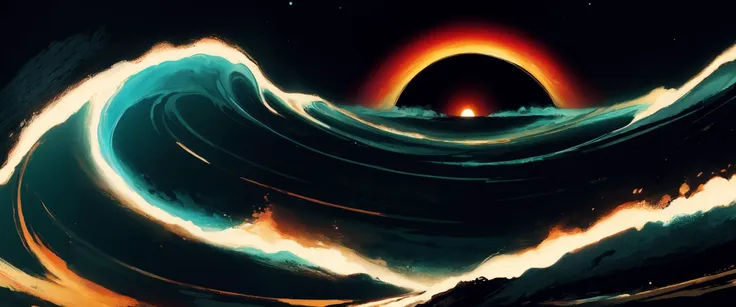 black hole, (colorful, abstract:1.2), [ocean, waves, swirl, blue, clouds, night sky, blood::0.2], (scenery:1.2)