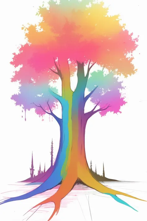 (sketch:1.1), outline, giant tree,  colorful, abstract