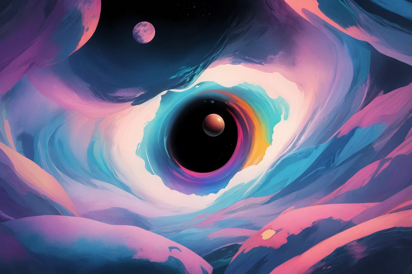 black hole, (colorful, abstract:1.2), [iridescent bubbles floating, fluffy cotton candy::0.3], (scenery:1.2)
