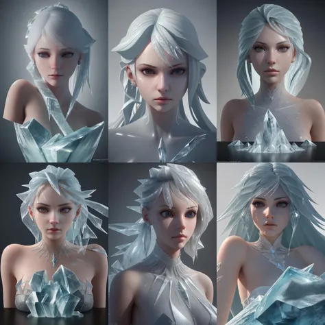 3D render flowing ice, portrait, focus on face, complex, extremely detailed , elegant, CG, (an extremely delicate and beautiful girl), incredibly absurdres, best quality,concept art