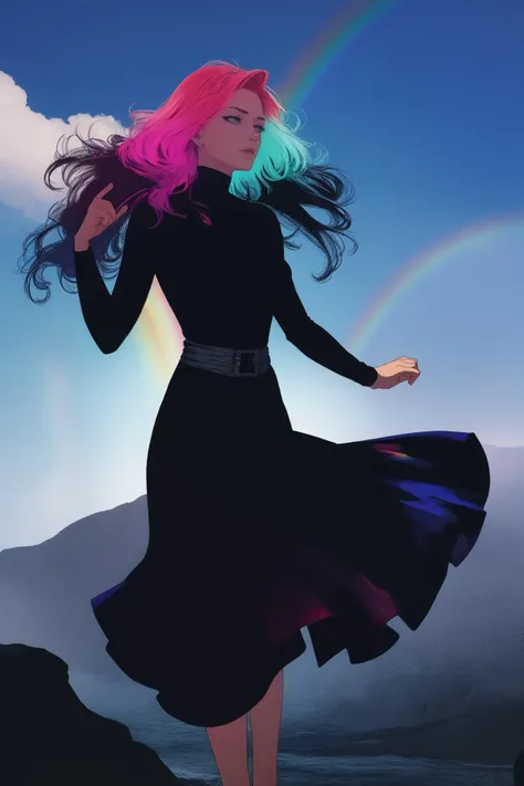woman,[long multicolored hair, ascending:rainbow:0.4]