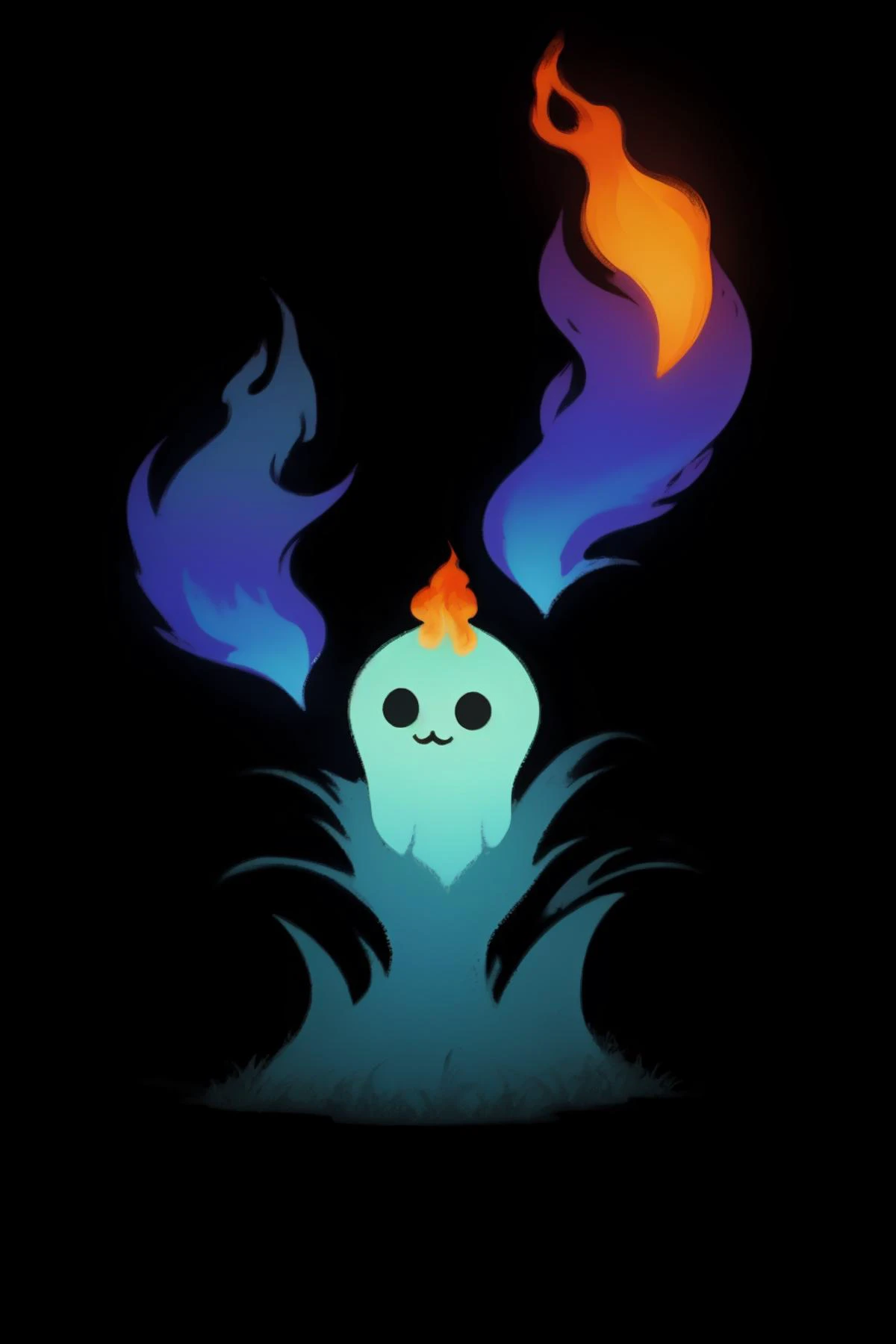 cute boo ghost, no humans, flat color, black background, (fire:1.2),
AND_TORK iridescent, glowing, swirl, scenery