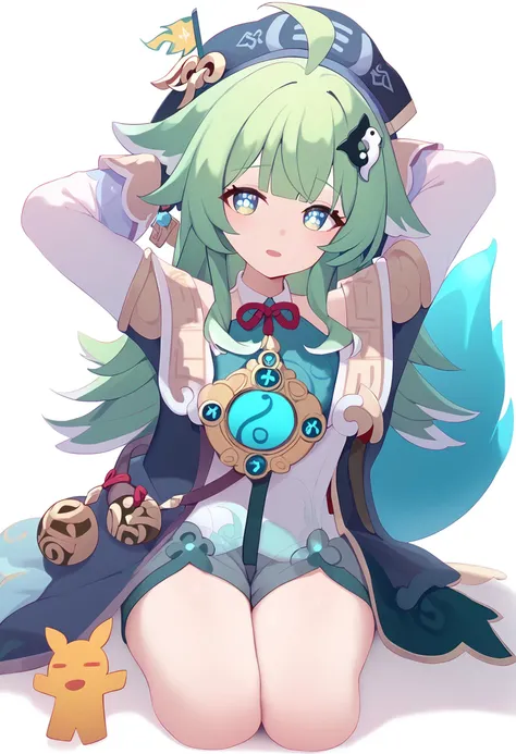 master-piece,hyper quality, hyper detailed,perfect drawing,1 beautiful girl, white bikini, rabbit ears, rabbit tail, rabbit palm, rabbit paws, rabbit fingers, hunter's eyes aiming for prey, gray hair, drooping eyes, height 65cm, three sizes B95W60H90, fluffy, kneeling, pow pause