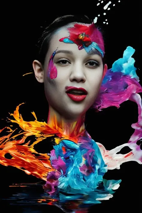 beautiful asian lady, freckles, brilliant glitter makeup, (red and blue and yellow and green and vitiligo skin: 1.5), perfect sexy breasts, hyperdetailed photography, soft light, head and breast portrait, cover,, best quality, (detailed beautiful face, detail skin texture, ultra-detailed body:1.1)
