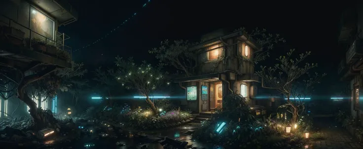 Dystopian, masterpiece, (bldrnrst:1.1), film-like, (cinematic lighting), Landscape photo of (Cyberpunk Garden of Eden), wires, broken robot parts litter the ground, ghost in the shell film still, (by Guillem H. Pongiluppi), (one apple tree:1.1), decay, evokes feeling of hopelessness, dark, [dull|bright] colors, BREAK
[[neon lights]], withering vegetation, trash, (35mm film still), (highly detailed, intricately detailed), 16k, photographed on a Hasselblad X1D II 50c, 16mm F2.8 wide-angle lens, sharp focus, RTX, award-winning, (secluded garden, void of people)
