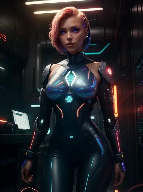 masterpiece, (bldrnrst:1.1), (35mmstyle:1), photo of cyborg woman with short two-tone hair, perfect face, red eyes, (Holographic clothing:1.2), sheer, cinematic lighting, (by Oliver Wetter), detailed skin, film-like, cybernetic, (neon light:0.3), cyberpunk art, (perfect composition), akira cgi movie stills, 35mm film scan, BREAK
computer, data, code, wires and circuitry, in background,
(film grain), hires, 8k, (full body:0.9)