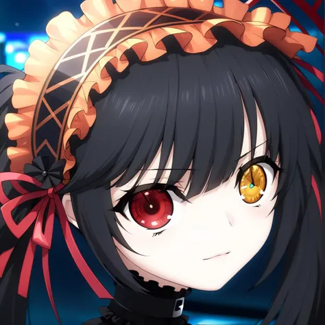 <lora:kurumiXL2:0.8>,tokisakikurumi,heterochromia,(best quality),((masterpiece)),(highres),(an extremely delicate and beautiful),(clock eyes),detached sleeves,frilled choker,red right eye,yellow left eye
