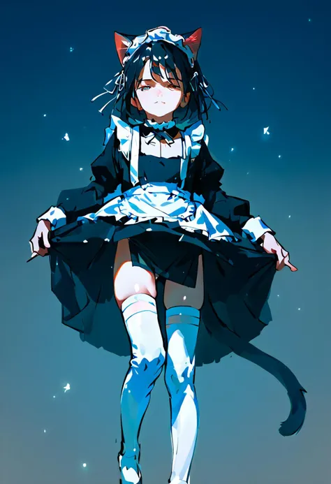 score_9, score_8_up, score_7_up, score_6_up, source_anime, masterpiece, newest,
1girl, solo, skinny, catgirl, fluffy, maid outfit, white thighhighs, skindentation, white background
shiny skin, shiny clothes
