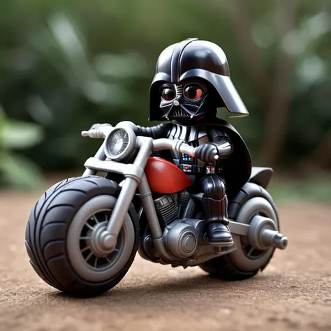 darth vader chibi style, riding a large Motocycle