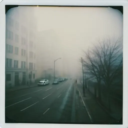 foggy city, polaroid