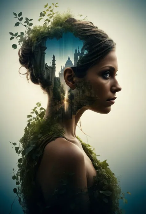 mysterious silhouette beautiful antique woman in a toga, (hanging gardens of lon), goddess, alluring, by Minjae Lee, Carne Griffiths, Emily Kell, Steve McCurry, Geoffroy Thoorens, Aaron Horkey, Jordan Grimmer, Greg Rutkowski, amazing depth, double exposure, surreal, geometric patterns, intricately detailed, bokeh, perfect balanced, deep fine borders, artistic photorealism , smooth, great masterwork by head of prompt engineering <lora:add-detail-xl:2> <lora:Double_Exposure:0.5> , very close-up