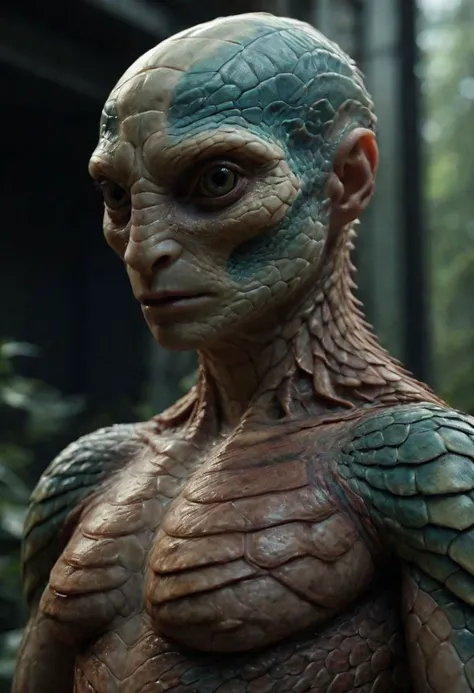 RAW Photo, a shapeshifter, reptillian, scaleborn, 35mm photograph, raytraced, hyper detailed, cinematic, dslr, 8k, masterpiece