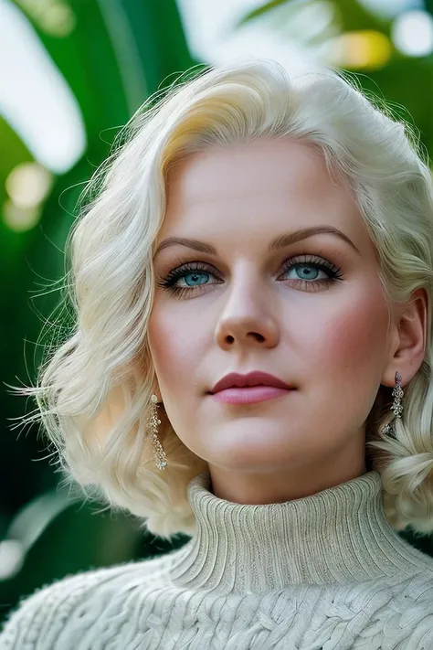 beautiful woman (EPJ34nH4rl0w:.99), perfect hair, jewellery, ((portrait)), (closeup:1.2), ((from the waist up)), (((  A tropical paradise where the sun shines brightly every day :1.2 ))), natural skin texture,  ((  Cable Knit Turtleneck :1.2)), 24mm, 4k textures, soft cinematic light, adobe lightroom, photolab, hdr, intricate, elegant, highly detailed, sharp focus, ((((cinematic look)))), soothing tones, insane details, intricate details, hyperdetailed, low contrast, soft cinematic light, exposure blend, hdr, faded, now, ("I've got a bad feeling about this.":1.1)