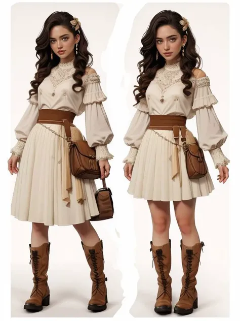 <lora:LCM_LoRA_Weights_SD15:0.8> XGRAPH-Real-Kinkau, (CharacterSheet:1.2), (multiple views, full body, upper body, headshot, reference sheet:1.3)
Vickie_Zane wearing
maxi skirt with a white or cream-colored blouse, tucked in, and finished with a pair of brown or tan ankle boots
Multiple views of the same character in the same outfit. <lora:CharacterDesign_Concept:1.0>