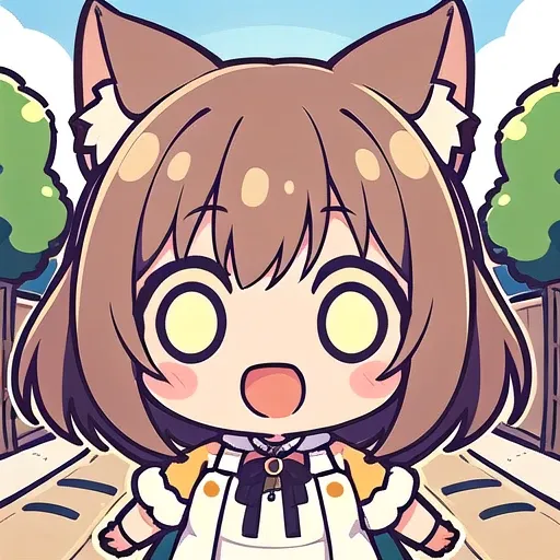 <lora:hotarueye_whiteeye9_v100:1>, 1girl, (chibi:1.4), smile, open mouth, upper body, standing, animal ear, brown hair, outdoor