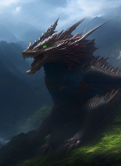 dragon, large head, (green eyes), in Sansa, Buddhist Mountain Monasteries in Korea,  fking_scifi_v2