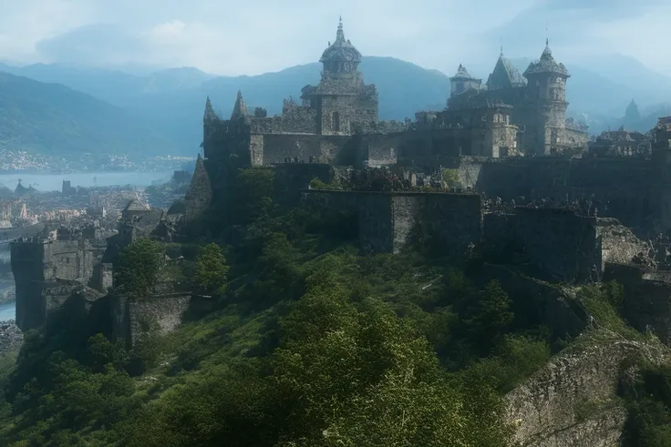 fking_scifi_v2, werefish Three Castles, Defensive Wall and Ramparts of the Market-Town of Bellinzona, highly detailed, 8k resolution