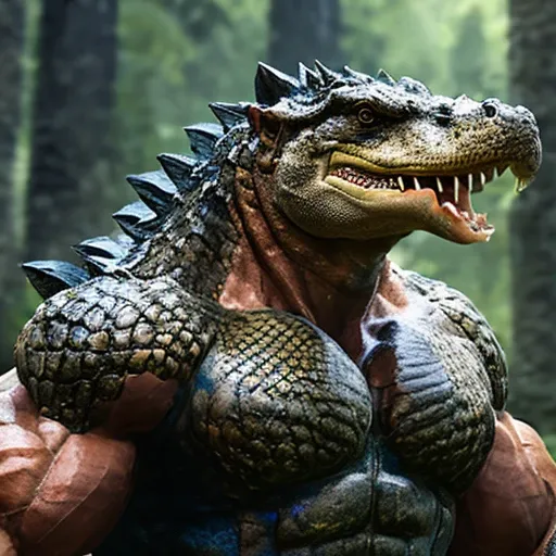 fkingscifi_v2 professional stock photo hyperrealistic very muscular superheavyweight ifbb pro bodybuilder, highly detailed alligator head, very realistic alligator head, flexing muscles in a forest, wearing police jacket, very thick neck, very huge muscles, very large muscles, very huge biceps, very huge traps, very huge quads, very thick arms, very thick legs, very thick torso, very oiled, very sweaty, very veiny, highly detailed, highly detailed alligator scales, textured scales, highly detailed anatomy, highly detailed body, highly detailed muscles, intricate, aesthetics, dslr, vivid, studio lighting, studio quality, 8k, (wide shot), (full body), very ripped abs, very detailed abs, furious expression,sexy,hot,award winning, stunning