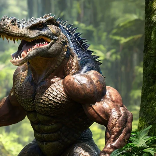 fkingscifi_v2 professional stock photo hyperrealistic very muscular superheavyweight ifbb pro bodybuilder, highly detailed alligator head, very realistic alligator head, flexing muscles in a forest, very thick neck, very huge muscles, very large muscles, very huge biceps, very huge traps, very huge quads, very thick arms, very thick legs, very thick torso, very oiled, very sweaty, very veiny, highly detailed, highly detailed alligator scales, textured scales, very glossy scales, highly detailed anatomy, highly detailed body, highly detailed muscles, intricate, aesthetics, dslr, vivid, studio lighting, studio quality, 8k, (wide shot), (full body), very ripped abs, very detailed abs, furious expression,sexy,hot,award winning, stunning