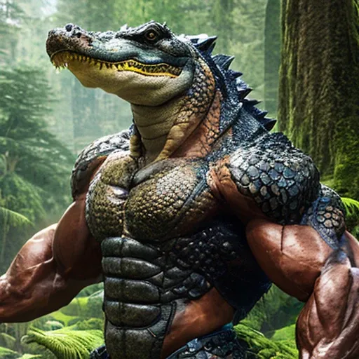 fkingscifi_v2 professional stock photo hyperrealistic very muscular superheavyweight ifbb pro bodybuilder, highly detailed alligator head, very realistic alligator head, flexing muscles in a forest, wearing police jacket, very thick neck, very huge muscles, very large muscles, very huge biceps, very huge traps, very huge quads, very thick arms, very thick legs, very thick torso, very oiled, very sweaty, very veiny, highly detailed, highly detailed alligator scales, textured scales, very glossy scales, highly detailed anatomy, highly detailed body, highly detailed muscles, intricate, aesthetics, dslr, vivid, studio lighting, studio quality, 8k, (wide shot), (full body), very ripped abs, very detailed abs, furious expression,sexy,hot,award winning, stunning