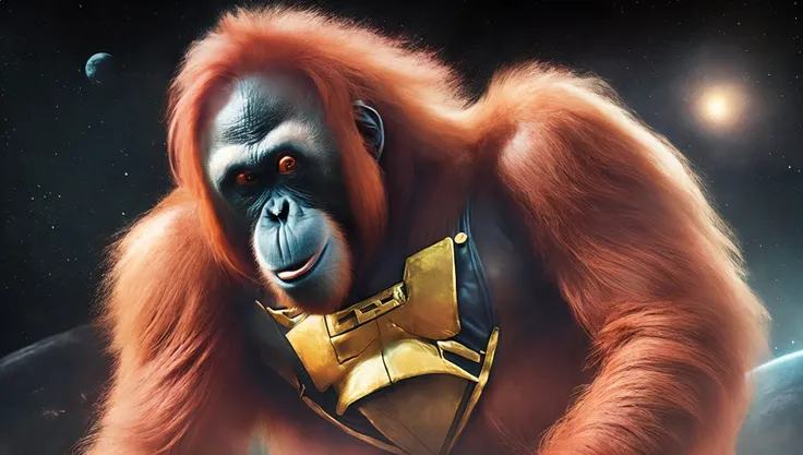 (PongoAbelii:1.1) Space Orangutan, wearing Flash Gordon outfit, on the moon (style by fking_scifi_v2:1)