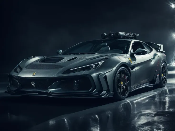fking_scifi_v2, photo of a ((Ferrari:civtyp:1.5):0.65) car, Cyberpunk theme, centre of frame, armour plating, Intricate, High Detail, Sharp focus, dramatic