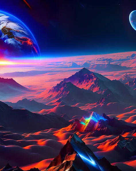 masterpiece, best quality, high quality, mount Everest peak, futuristic city, futuristic, nighttime, floating in outer space, landscape extremely detailed CG unity 8k wallpaper, neon lights, science fiction, floating in outer space,award winning photography, Bokeh, Depth of Field, HDR, bloom, Chromatic Aberration ,Photorealistic,extremely detailed, trending on artstation, trending on CGsociety, Intricate, High Detail, dramatic, 8k, ultra high definition,