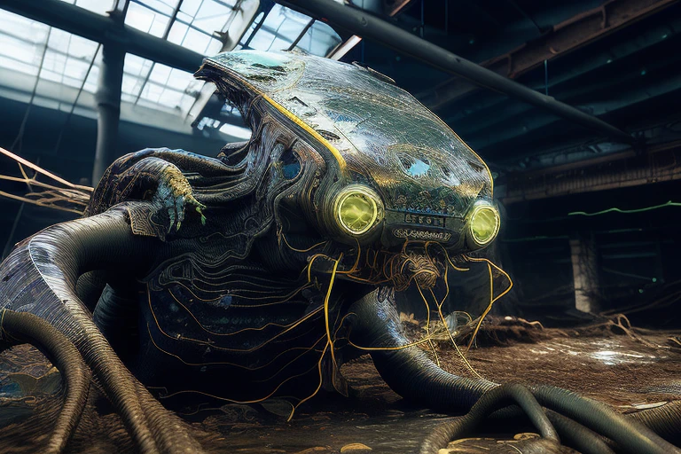 fking_scifi_v2 photorealistic photo of an (((soft organic tissue werecreature aliens))) ((group)) with (futuristic mechanical glossy parts:1.3), (smooth glossy moist reflective skin:1.5), ((slick skin, slime, tubes, wires, oled displays)), ((organic tissue)), microchips, hyper detailed, moist skin, four eyes, ((in abandoned loft)), subsurface scattering, stippling,
FXAA, De-Noise, Post-Production, SFX, insanely detailed & intricate, hypermaximalist, elegant, ornate, hyper realistic, super detailed, noir coloration, serene, 16k resolution, unreal engine, award winning photography,
photo of the most beautiful artwork in the world featuring soft lustrous ,art by RFKTR_bontrex-150