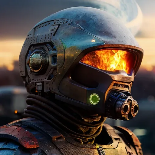 fking_scifi_v2, realistic portrait of an alien , large eyes,  helmet, armor, military, shield, slick skin, slime, large mouth, futuristic building with glass windows, fire and smoke in background, full body view, 80mm, f/1.8, dof, bokeh, depth of field, subsurface scattering, stippling