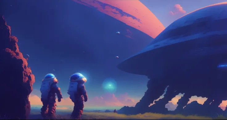 fking_scifi_v2 (Gorgeous Digital Artwork:1.3) of (Masterpiece:1.3) (simple:1.1), (alien landscape:1.4), (scifi futurist cosmonaut:1.2), (clouds:1.2), nature, outdoor, plants, inspiring, nice, (indigo color:1.4), (low contrast:1.4),(by Artist Moebius:1.3),CGSociety,ArtStation