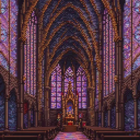 <lora:pixelbuildings128-v1:1> stunning award-winning pixel art, trending on pixilart, "Sainte-Chapelle Serenity": A serene pixel art of the Sainte-Chapelle, capturing the essence of love and peace within its stained glass windows.
