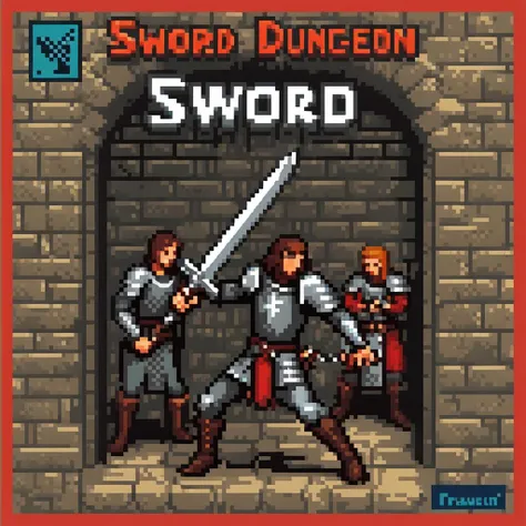 <lora:pixelbuildings128-v2:1> box art for medieval dungeon crawler retro computer game, labelled "SWORD"