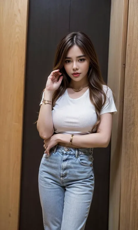 1girl,solo,<lora:GoodHands-beta2:1>,medium breasts,(full body:1.2), ( casual t-shirt:1.3),
black hair,, best quality,masterpiece,illustration,an extremely delicate and beautiful,CG,unity,8k wallpaper,Amazing,finely detail,masterpiece,official art,extremely detailed CG unity 8k wallpaper,incredibly absurdres,huge filesize,ultra-detailed,highres,extremely detailed,beautiful detailed,
(standing:1.5),  
 <lora:JessieZhesa_v1:0.75>