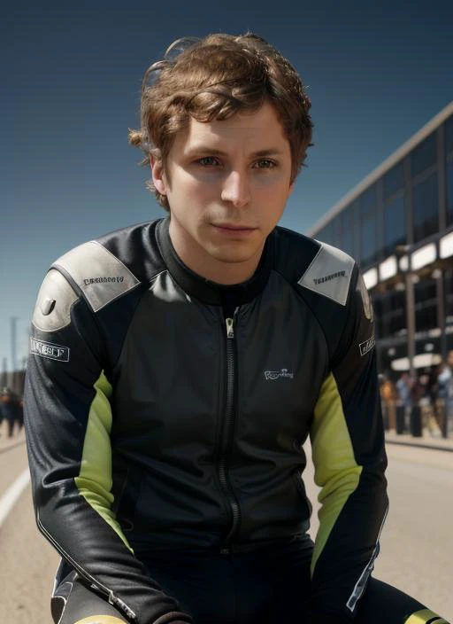 mc1, man, one man, man in Biker Racing Suit, Racing Helmet, Padded Racing Pants, Racing Boots, Racing Gloves, photorealistic painting, portrait, stunningly attractive(extremely detailed 8k wallpaper), highly detailed face, intricate, 8k, highly detailed, volumetric lighting, digital painting, intense, sharp focus, art by artgerm and rutkowski and alphonse mucha, cgsociety, vibrant, dynamic atmosphere, photorealistic,
<lora:MichaelCera:1>