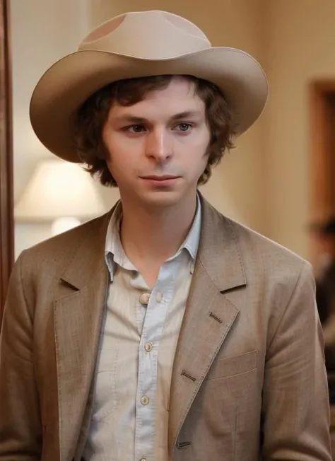 Closeup photograph of mc1, wearing Brown or blue frock coat, tricorn hat, white shirt, linen trousers, leather boots RAW photo, 8k uhd, dslr, soft lighting, high quality, film grain, highly detailed face, ultra detailed, masterpiece quality, Fujifilm XT3, Kodak <lora:MichaelCera:1>