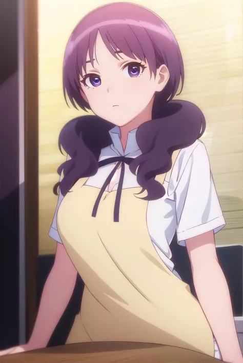 shihokamakura, <lora:shiho kamakura s1-lora-nochekaiser:1>,
shiho kamakura, long hair, twintails, purple hair, (purple eyes:1.1),
BREAK apron, waitress,
BREAK indoors, restaurant,
BREAK looking at viewer, (cowboy shot:1.5),
BREAK <lyco:GoodHands-beta2:1>, (masterpiece:1.2), best quality, high resolution, unity 8k wallpaper, (illustration:0.8), (beautiful detailed eyes:1.6), extremely detailed face, perfect lighting, extremely detailed CG, (perfect hands, perfect anatomy),