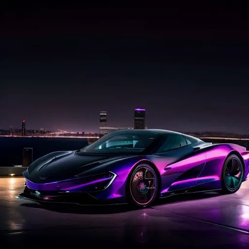 (masterpiece:1.2, best quality), (real picture, intricate details), raytracing, detailed face, extremely detailed CG unity 8k wallpaper, photorealistic, futuristic city in background, dark purple palette, ((midnight, night)), reflection, supra car in foreground, low light, landscape, (low camera angle shot:1.2), wide shot, raining, night sky, isolated, speedtail, sport car, <lora:speedtailSD15_epoch1:1>