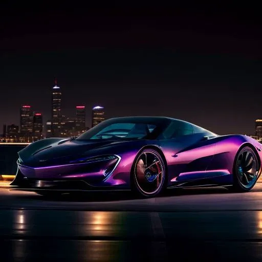 (masterpiece:1.2, best quality), (real picture, intricate details), raytracing, detailed face, extremely detailed CG unity 8k wallpaper, photorealistic, futuristic city in background, dark purple palette, ((midnight, night)), reflection, supra car in foreground, low light, landscape, (low camera angle shot:1.2), wide shot, raining, night sky, isolated, speedtail, sport car,  <lora:speedtailSD15_epoch1:1>