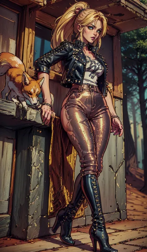 <lora:Linda _ Fox girl:1> photograph of a blonde (fox girl) wearing (Grunge Rocker: Ripped jeans, band tee, leather jacket, and combat boots.) <lora:Detailed_Places_R-128_v1:.1>, XenTAI-pos, <lora:LORA-XenoDetailer-v3:0.75>